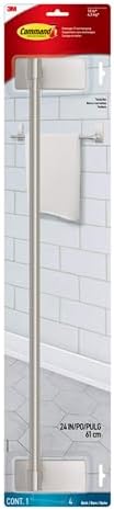 Command Bath Towel Bar Satin Nickel Water-Resistant 24-inch Bar