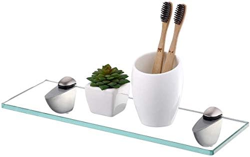 KES 137-Inch Floating Glass Organizer Shelf with Brushed Nickel Finish