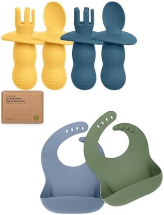 KeaBabies 4-Pack Silicone Baby Utensils Bibs for Early Feeding