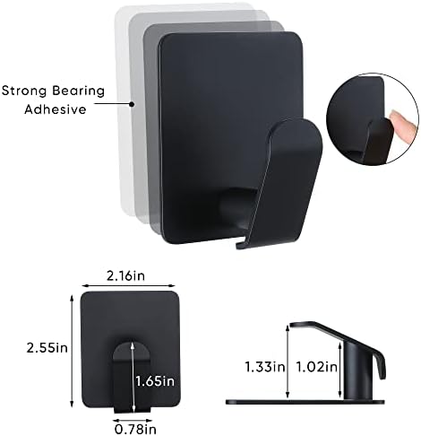 Taozun Self-Adhesive Wall Hooks Black Rust-Resistant for Kitchen Bathroom