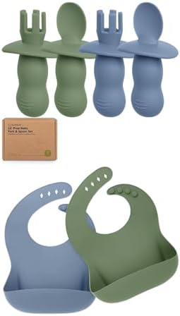 Perfect for Weaning - 4-Pack Silicone Baby Utensils 2-Pack Baby Bibs