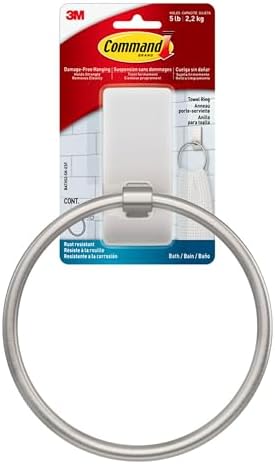 Command Hand Towel Holder Damage-Free Bathroom Organizing Kit Satin Nickel