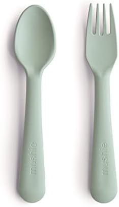 Mushie Flatware Set for Kids Sage Colors
