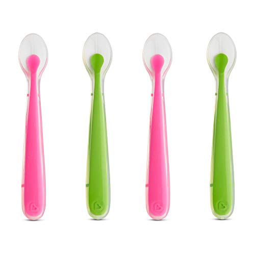 Munchkin Gentle Silicone Spoons 4 Pack Pink Green