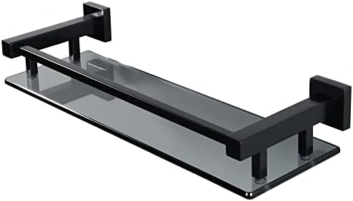Alise Small Bathroom Wall shelf Matte Black with Stainless Steel Railing