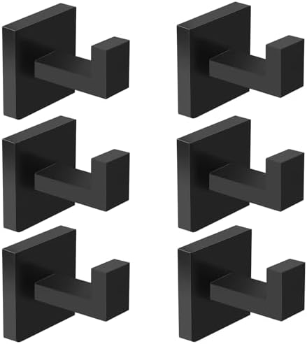 6-Pack Bathroom Towel Hooks Matte Black Stainless Steel Easy Installation