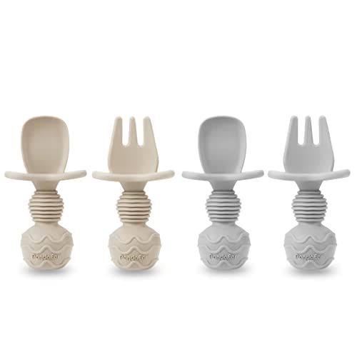 PandaEar 4-Pack Silicone Baby Spoon Fork Set for Weaning
