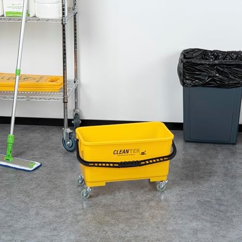 Restaurantware 25-Quart Mop Bucket with 4-Wheeler Casters and Sieve Yellow