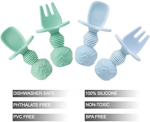 PandaEar 4Pack Silicone Baby Spoons Forks Anti-Choke Self-Feeding Ages 3