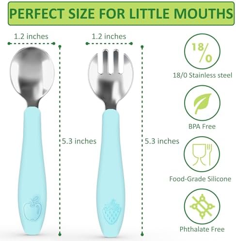 Chillout Life Toddler Utensils Set with Silicone Handles for Safe Self-Feeding