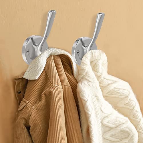 Brushed Nickel Double Wall Hook Set Heavy Duty Towel Coat Hangers