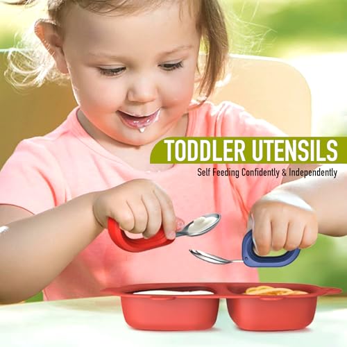 Sturdy Baby Utensils Set Safe for Dishwasher RedBlue Collision-Proof Design