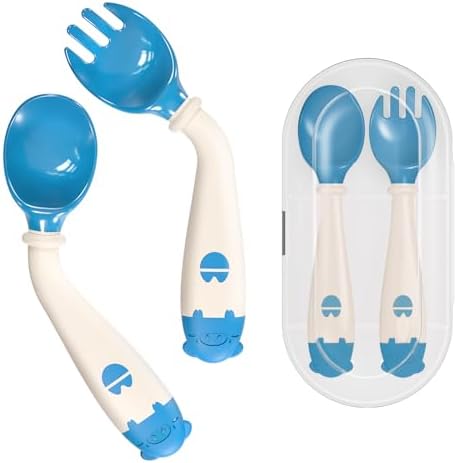 Deejoy Toddler Utensils Set Self-Feeding Flatware with Travel Case for Babies