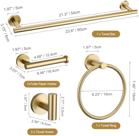 TURS Brushed Gold Towel Bar Set