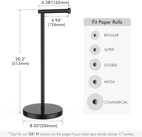 Sturdy Mat Black Stainless Steel Toilet Paper Holder Stand