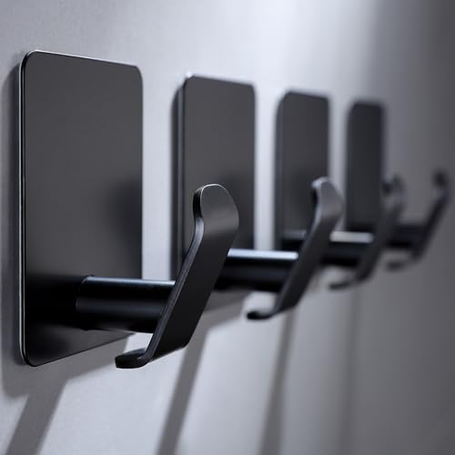 Taozun Self-Adhesive Wall Hooks Black Rust-Resistant for Kitchen Bathroom
