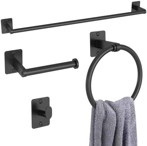 4-Piece Matt Black Bath Accessories Set VIB Mattelever Housse Rustproof Durable