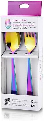 Ahimsa Kids Flatware Set - Stainless Steel Toddler Utensils BPA Free Dishwasher Safe Rainbow