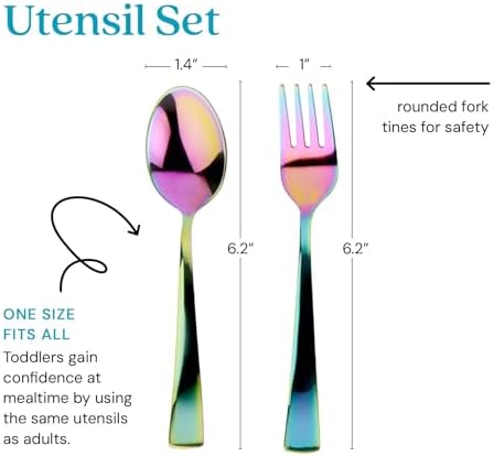 Ahimsa Kids Flatware Set - Stainless Steel Toddler Utensils BPA Free Dishwasher Safe Rainbow