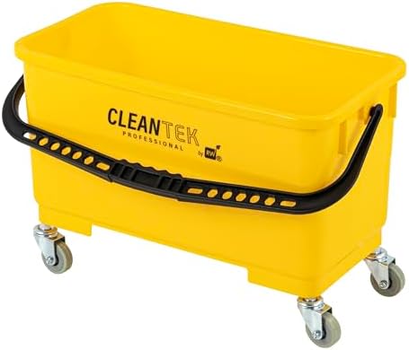 Restaurantware 25-Quart Mop Bucket with 4-Wheeler Casters and Sieve Yellow