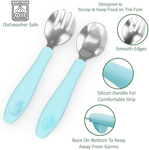 Chillout Life Toddler Utensils Set with Silicone Handles for Safe Self-Feeding
