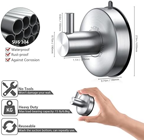 DGYB Suction Cup Shower Tuple 2PCS brushed Nickel Towel Loofah Hook