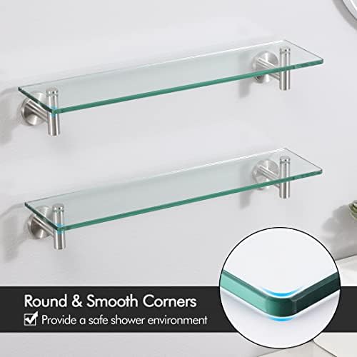 Durable 2-Piece Rustproof Bathroom Glass Shelves with 8MM Tempered Glass Storage