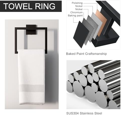 Hawkrown 5-PieceMatteBlackBathroomAccessoriesSetDurableStainlessSteelTowelBar
