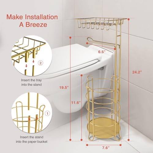 Gold-Free Standing Toilet Paper Holder Stand