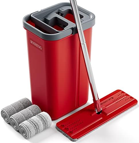 BOSHENG Flat Squeeze Mop and Bucket Set