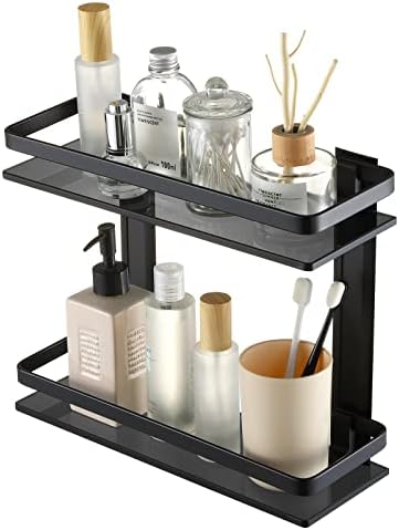 Bathkens 2-Tier Glass Shelf Black with Aluminum Frame