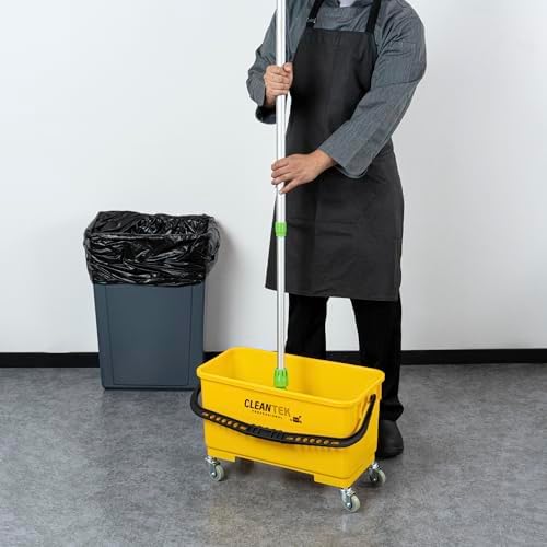 Restaurantware 25-Quart Mop Bucket with 4-Wheeler Casters and Sieve Yellow