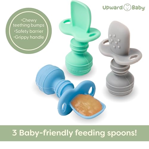 UpwardBaby Self-Feeding Spoons with Anti-Choke Barrier Silicone for 4 Months