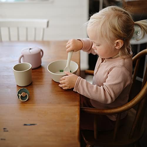 Mushie Flatware for Kids Fork Spoon Set Ivory