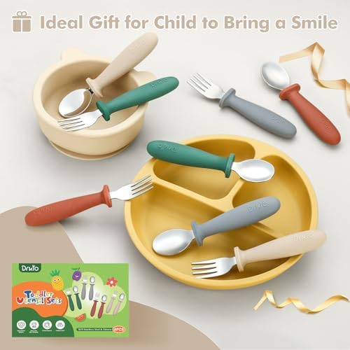 DRKIO 8 Piece Toddler Utensils Set Safe Ergonomic and Perfect for Kids
