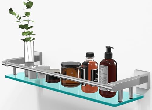 20 Inch Tempered Glass Bathroom Shelf with Nickel Frame 1