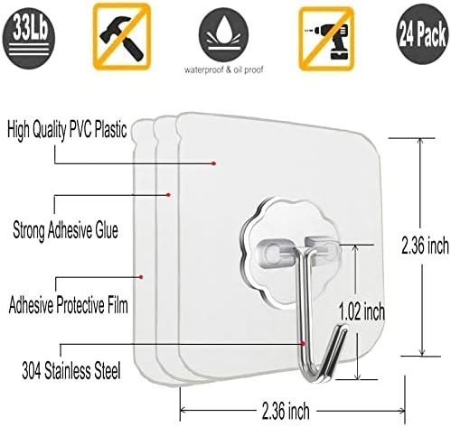 Secure Stick-On Adhesive Wall Hooks 24 Pack