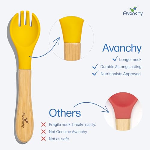Avanchy Baby Fork Set - Bamboo and Silicone Spork for Toddler