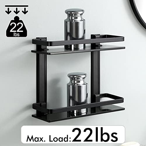 Bathkens 2-Tier Glass Shelf Black with Aluminum Frame