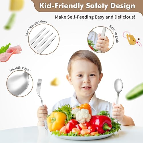 DRKIO Stainless Steel Toddler Utensils Set for Fun and Safety