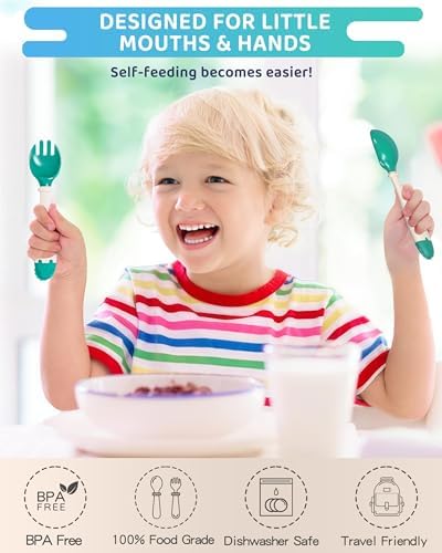 Deejoy Toddler Utensils Self-feeding Flatware Set with Travel Case