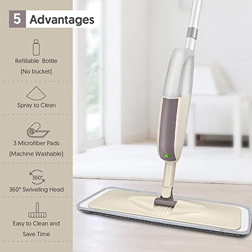 Spray Mop with Refillable Bottle 3 Washable Microfiber Pads