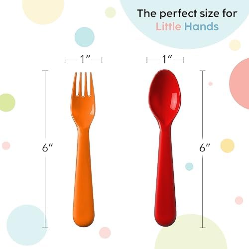 PLASKIDY Plastic Toddler Utensils Set - BPA-Free Dishwasher Safe Multipurpose Kids Silverware Set