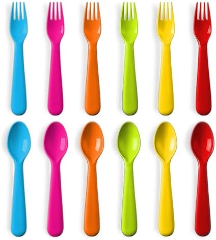 PLASKIDY Plastic Toddler Utensils Set - BPA-Free Dishwasher Safe Multipurpose Kids Silverware Set