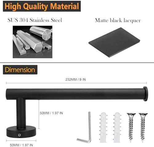 Hand Towel Holder Rustproof Matte Black Modern Design Flexible Use