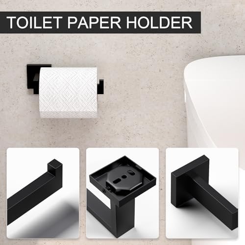 Hawkrown 5-PieceMatteBlackBathroomAccessoriesSetDurableStainlessSteelTowelBar