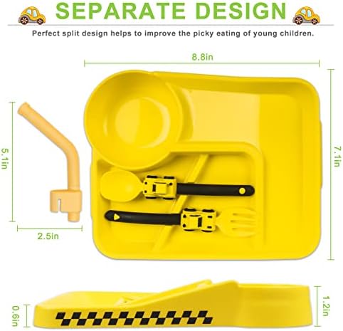 Construction Toddler Plate Set with Removable Straw - Healthy Eating for Kids