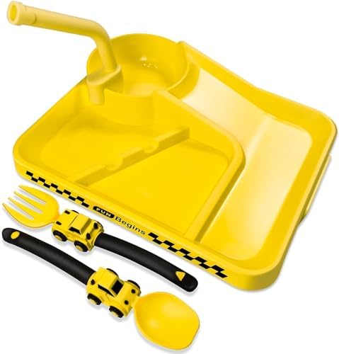 Construction Toddler Plate Set with Removable Straw - Healthy Eating for Kids