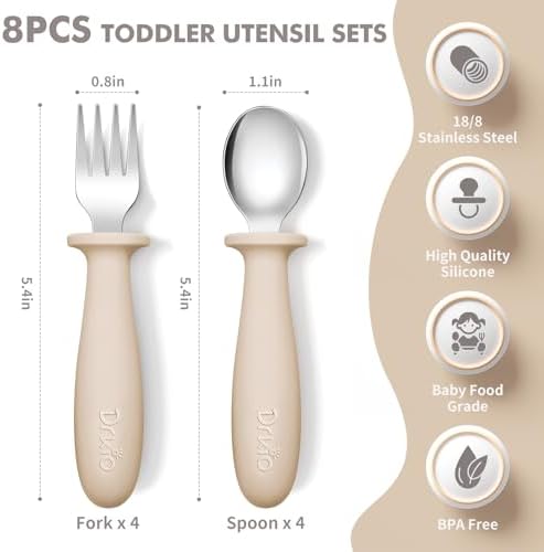 DRKIO 8 Piece Toddler Utensils Set Safe Ergonomic and Perfect for Kids