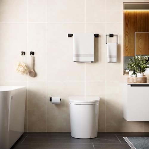 Hawkrown 5-PieceMatteBlackBathroomAccessoriesSetDurableStainlessSteelTowelBar